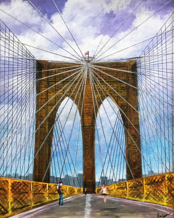 「Brooklyn Bridge 3」というタイトルの絵画 Roy Wrennによって, オリジナルのアートワーク, アクリル