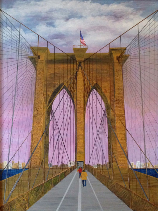 Painting titled "Brooklyn Bridge" by Roy Wrenn, Original Artwork, Acrylic