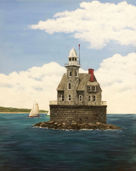Pittura intitolato "Race Rock Lighthouse" da Roy Wrenn, Opera d'arte originale, Acrilico