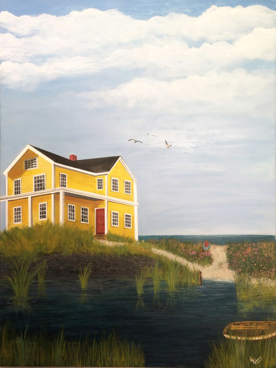 Painting titled "Beach House" by Roy Wrenn, Original Artwork, Acrylic