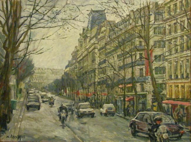 Schilderij getiteld "Paris, Blv. Opera" door William Rozenson, Origineel Kunstwerk