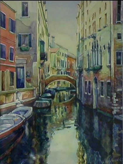 Painting titled "Venice, canal - sun…" by William Rozenson, Original Artwork