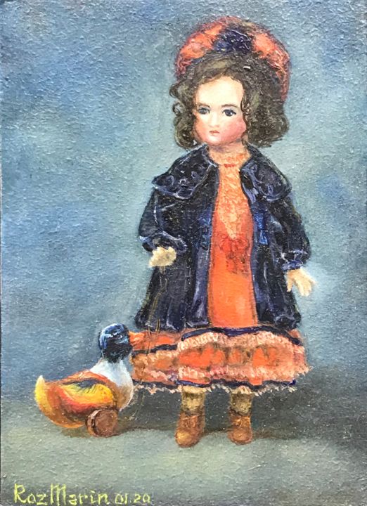 Painting titled "Doll #6" by Marina Deryagina, Original Artwork, Oil