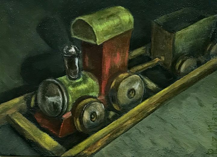 Painting titled "train" by Marina Deryagina, Original Artwork, Oil