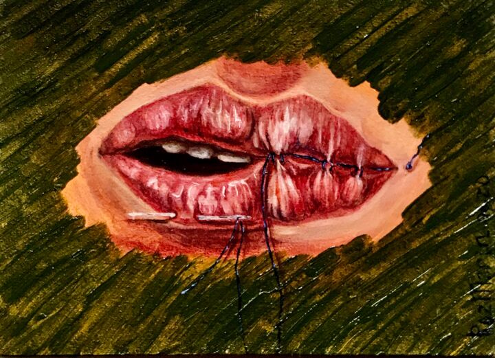 Картина под названием "LIPS LET ME TO BE H…" - Marina Deryagina, Подлинное произведение искусства, Масло