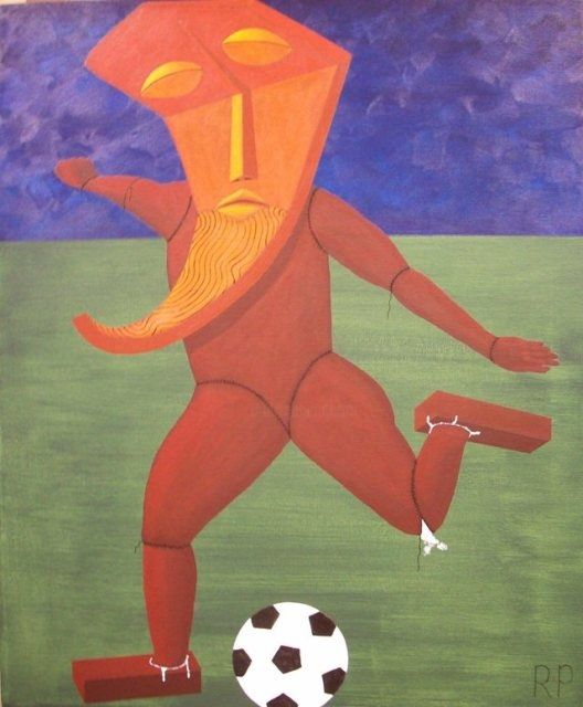 Painting titled "Soccer Relic" by Rudy Pavlina, Original Artwork, Oil