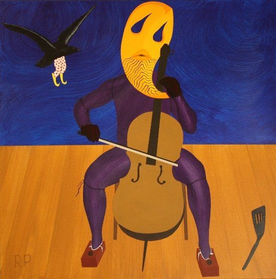 Pintura intitulada "Crow Clown Assaulti…" por Rudy Pavlina, Obras de arte originais, Óleo