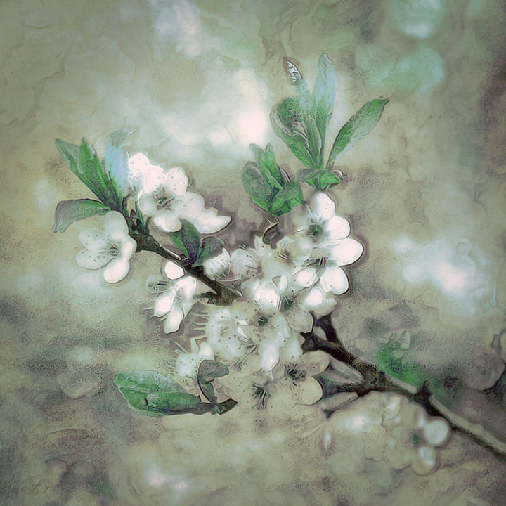 Arts numériques intitulée "Cerisier en fleurs 2" par Michel Guillaumeau, Œuvre d'art originale, Peinture numérique