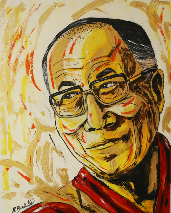 Pintura intitulada "Dalai Lama" por Rr Berlim, Obras de arte originais, Acrílico
