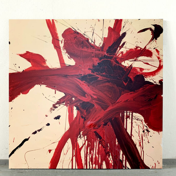 Painting titled "Red expression 7" by Rrose Sélavy, Original Art, Acrylic