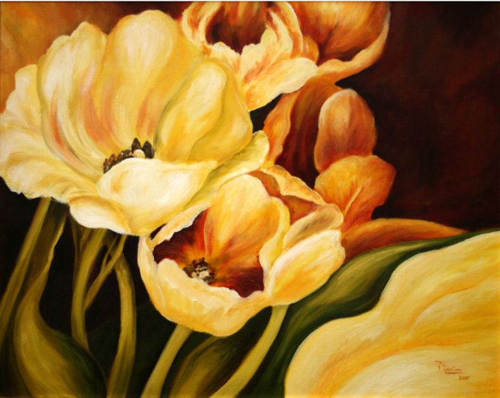 Pintura titulada "Tulipanes" por R.Rosin, Obra de arte original, Otro