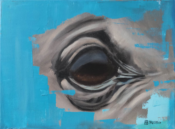 Malerei mit dem Titel "Regard : Bleu" von Richard Routin, Original-Kunstwerk, Acryl Auf Keilrahmen aus Holz montiert