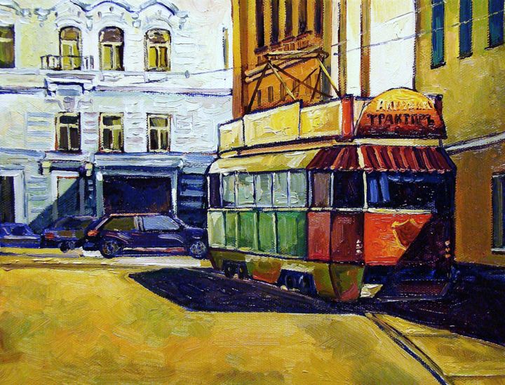 Pintura intitulada "Old Tram" por Ruslan Sabirov, Obras de arte originais, Óleo