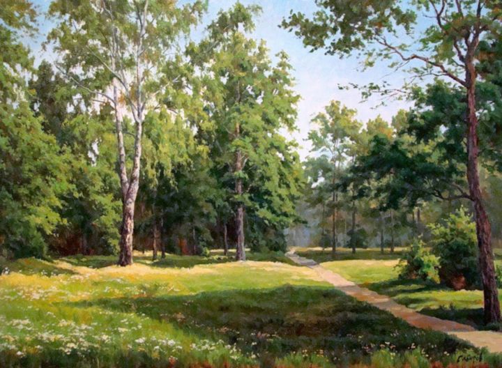 Painting titled "Summertime Morning" by Ruslan Sabirov, Original Artwork, Oil