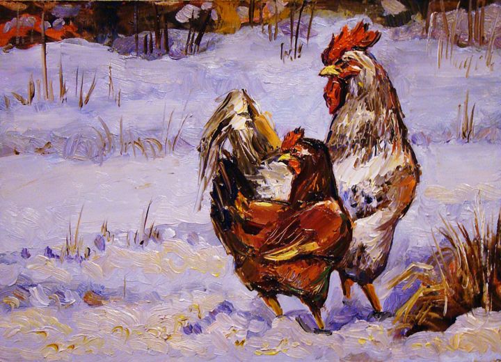 Картина под названием "Winter day" - Ruslan Sabirov, Подлинное произведение искусства, Масло