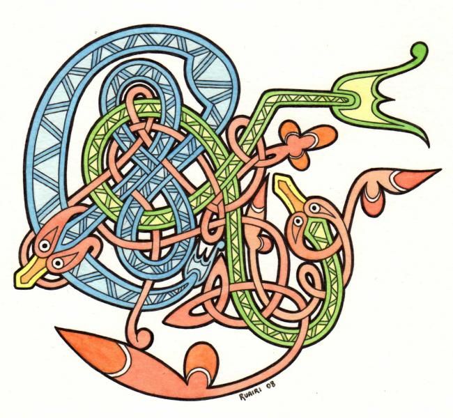 Malerei mit dem Titel "celtic snake 3" von Ruairi, Original-Kunstwerk