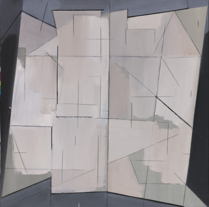 「Architectural compo…」というタイトルの絵画 Ruben Apresyanによって, オリジナルのアートワーク, オイル ウッドストレッチャーフレームにマウント