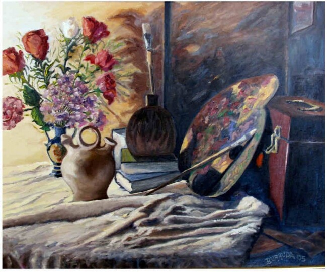 Pintura titulada "bodegon del pintor" por Ruben Dario Burschtin, Obra de arte original