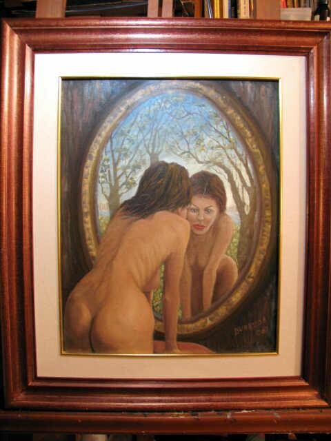 Painting titled "desnuda al espejo" by Ruben Dario Burschtin, Original Artwork