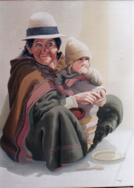 Painting titled "Maternidad" by Ruben Gomez Aramayo, Original Artwork