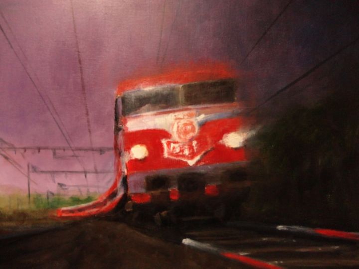 Painting titled "tren en movimiento" by Ruben Badia, Original Artwork, Other