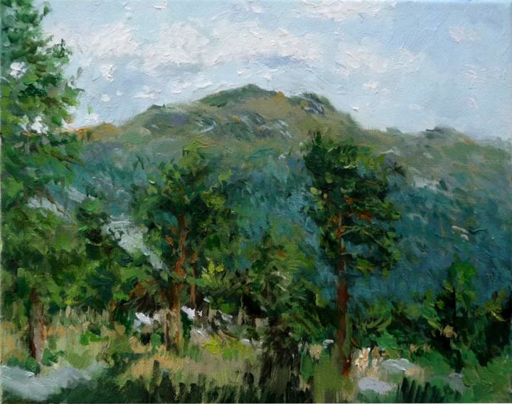 Painting titled "Paisaje de La Malic…" by Rubén De Luis, Original Artwork, Oil Mounted on Wood Panel