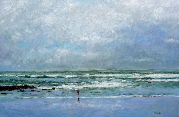Painting titled "Playa del Sardinero…" by Rubén De Luis, Original Artwork, Oil