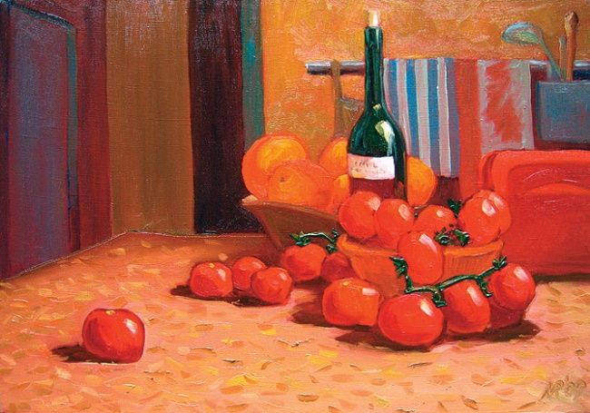 Schilderij getiteld "Tomatoes & Oranges." door Ruben Monakhov, Origineel Kunstwerk