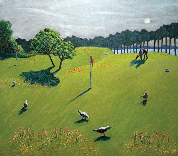 Schilderij getiteld "Чайки на поле для г…" door Ruben Monakhov, Origineel Kunstwerk