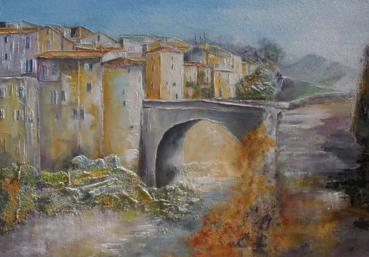 Painting titled "VAISON -LA- ROMAINE" by Françoise Pascal, Original Artwork, Oil