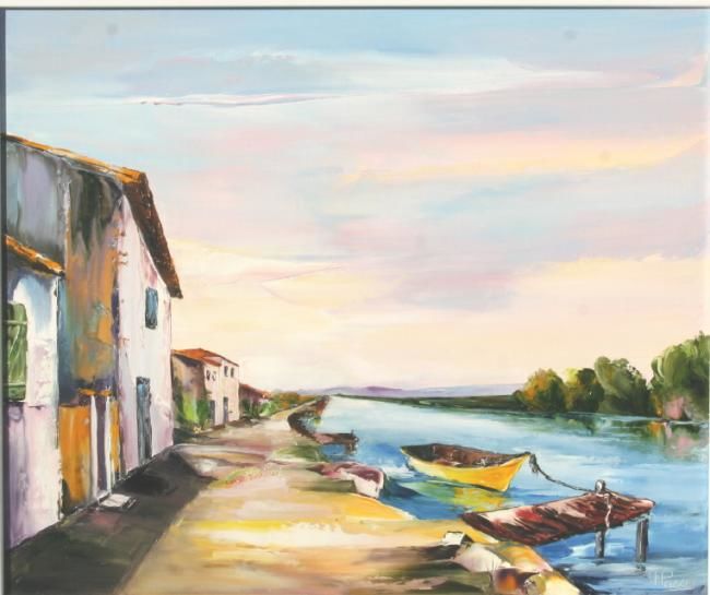 Painting titled "CABANES de CARNON" by Françoise Pascal, Original Artwork, Oil