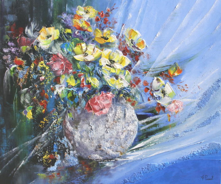 Peinture intitulée "Magie des Fleurs" par Françoise Pascal, Œuvre d'art originale, Huile