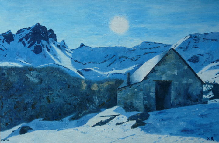 Painting titled "la cabane d'Ansabère" by Xavier Rubin, Original Artwork, Oil