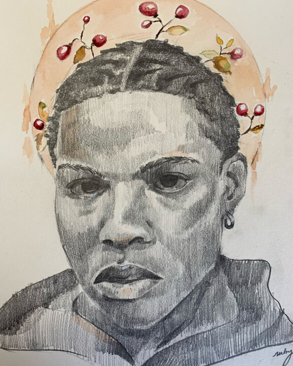 Dessin intitulée "Flower Boy" par Ruby Ogbiti, Œuvre d'art originale, Crayon