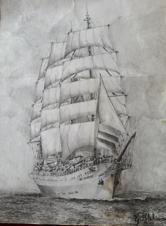 Painting titled "Night sail" by Geraldine Flahavan, Original Art, Pencil