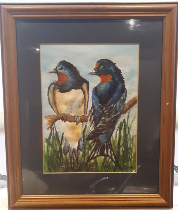Painting titled "Birds" by Geraldine Flahavan, Original Art, Acrylic