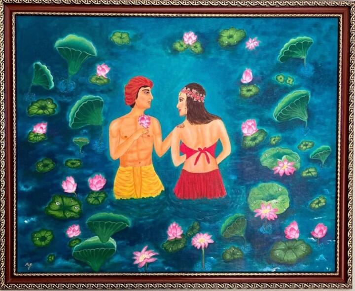 Painting titled "Love in water" by Ruchi Gupta, Original Artwork, Acrylic