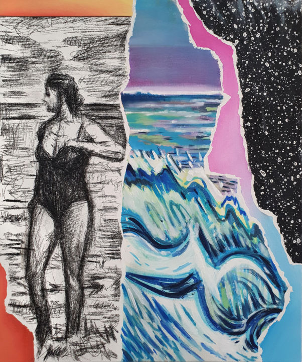 Painting titled "Swimmer" by Rudi Cotroneo, Original Art, Oil