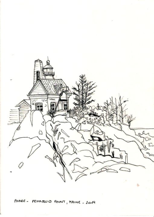 Dessin intitulée "Phare-Pemaquid Poin…" par Rudy Dissler, Œuvre d'art originale, Encre