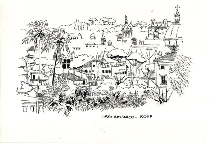 Disegno intitolato "Roma - Orto Botanico" da Rudy Dissler, Opera d'arte originale, Inchiostro