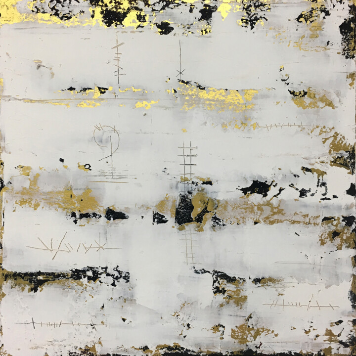 Malerei mit dem Titel "White Field / Gold…" von Rudi Eckerle, Original-Kunstwerk, Acryl