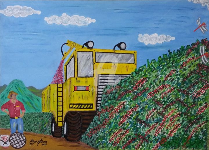 Painting titled "O Colhedor Café 50x…" by Rudi Nicks, Original Artwork, Acrylic