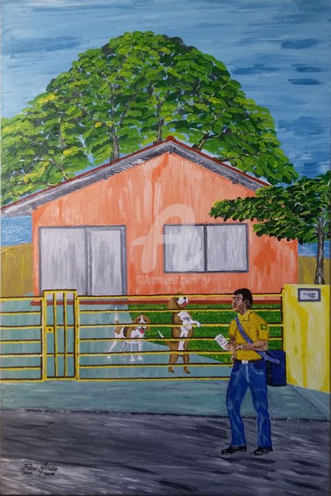 Painting titled "O carteiro 90x60cm,…" by Rudi Nicks, Original Artwork, Acrylic