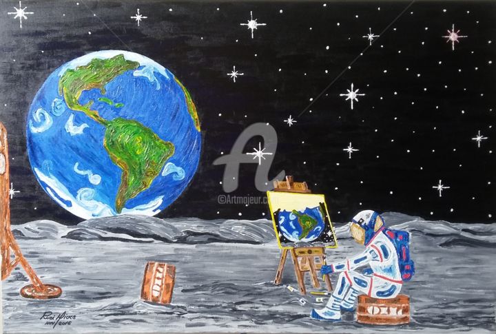 Schilderij getiteld "O astronauta 60x90c…" door Rudi Nicks, Origineel Kunstwerk, Acryl