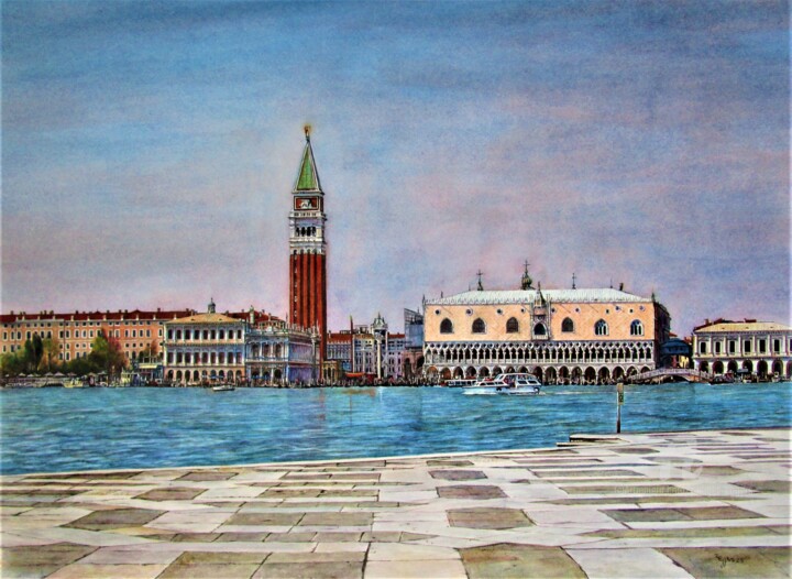 Peinture intitulée "Venezia 23, Markusp…" par Rüdiger Eggers, Œuvre d'art originale, Aquarelle
