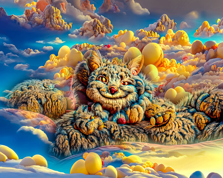 Arts numériques intitulée "Cat in clouds No. 7" par Rüdiger Geisler, Œuvre d'art originale, Peinture numérique