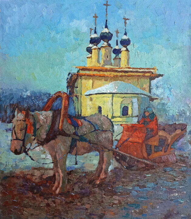 Картина под названием "Лошадка" - Mikhail Rudnik, Подлинное произведение искусства, Масло