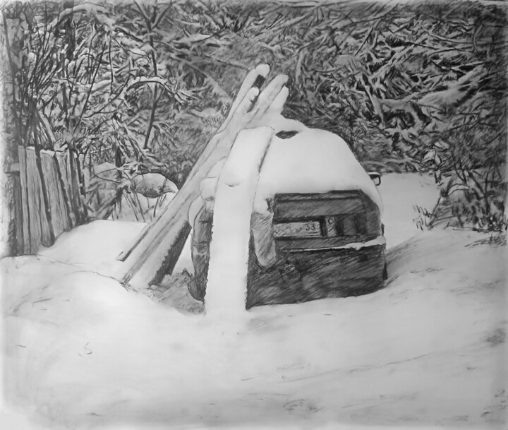 Рисунок под названием "Зима" - Mikhail Rudnik, Подлинное произведение искусства, Древесный уголь