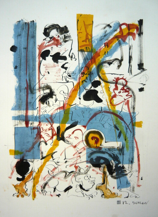 Drawing titled "Chaos in the city I…" by Rudolf Suran, Original Artwork, Ink