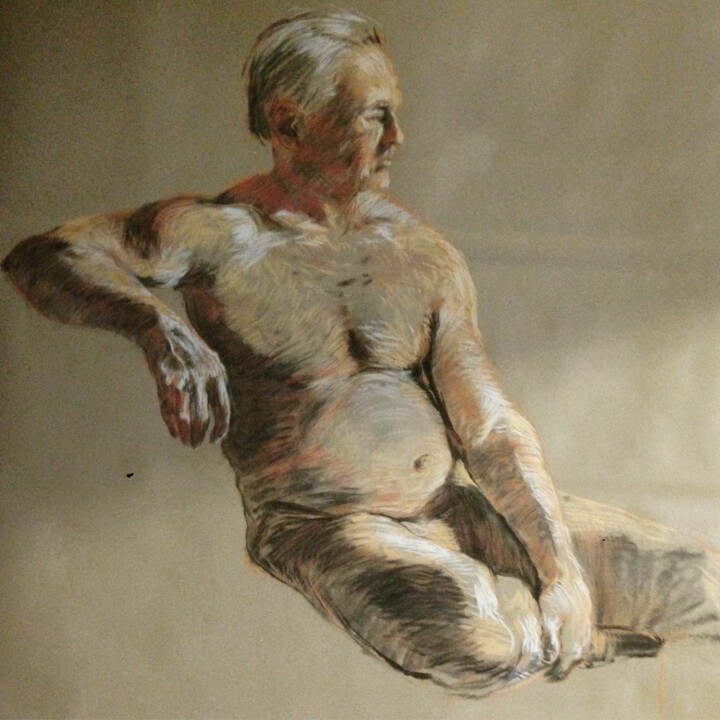 "Study of a man." başlıklı Resim Rudolf Suran tarafından, Orijinal sanat, Pastel